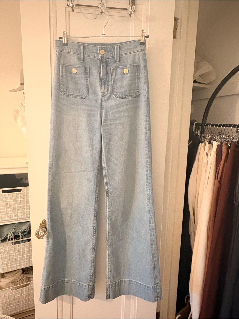 J. Crew Pale Blue High-Rise Wide Leg Jeans with Front Patch Pockets